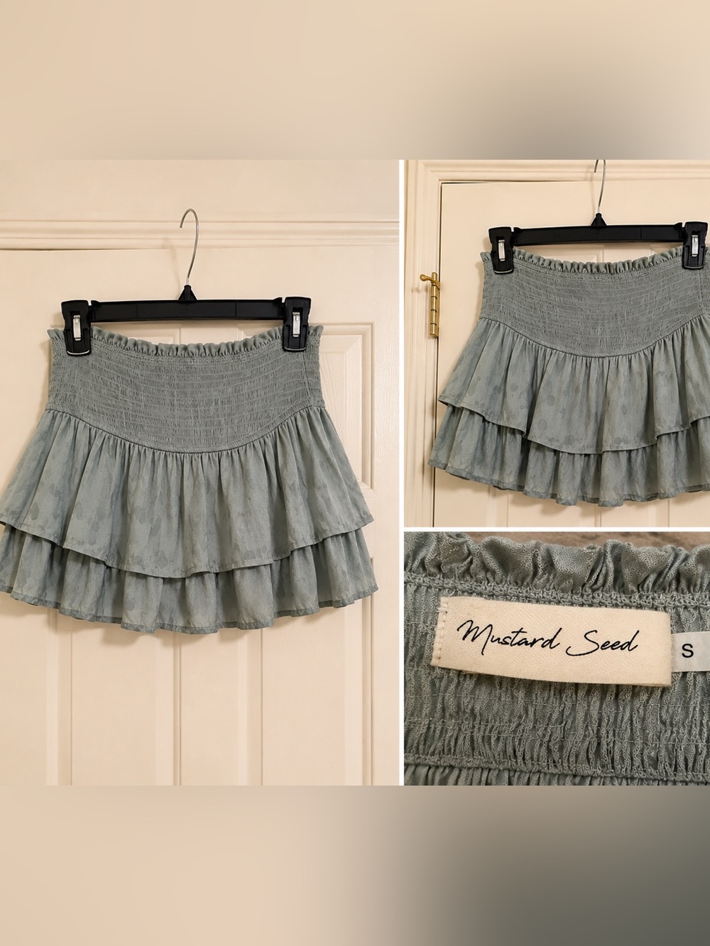 Mustard Seed Dusty Sage Tiered Ruffle Mini Skirt